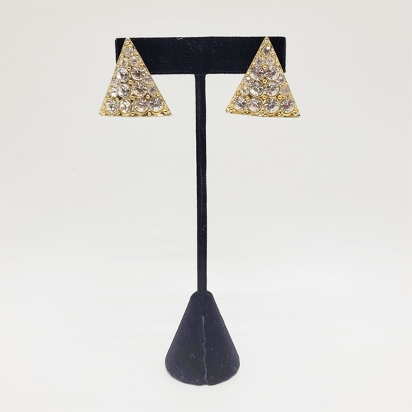 Triangle Crystal Gold Earrings - Picture 2 of 3